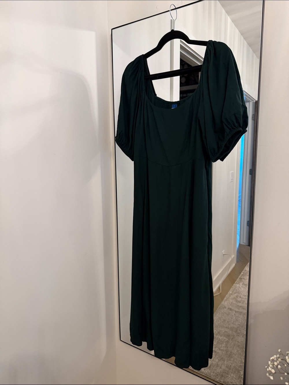 Old Navy Dark Green Puff-Sleeve Midi Dress